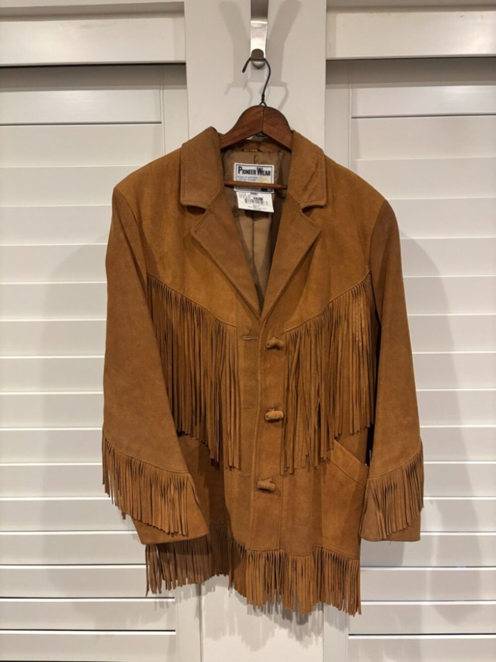 Vintage Pioneer Wear Suede Leather Fringe Western Jacket Brown Cowgirl Boho
